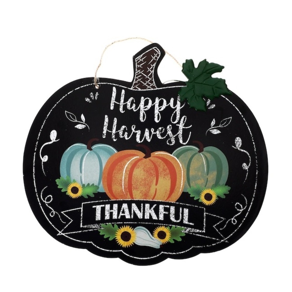 NWT Decorative Farmer's Happy Harvest Thankful Pumpkin Shape Signs
